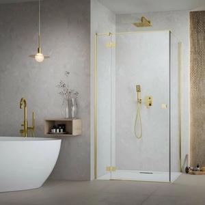 Radaway Правоъгълна душ кабина с люлееща се врата Radaway Essenza KDJ 80x70 см златисто-прозрачна лява (1385043-09-01L+1384048-01-01)