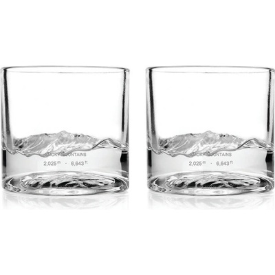 Liiton Комплект чаши за уиски LIITON 1009931 Smoky Mountain, 230 мл, 2 бр, Удебелени стени, 3D дъно с форма планина Грейт Смоуки, Прозрачен (1009931)