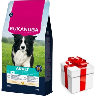 EUKANUBA Активни възрастни кучета от средни породи с пилешко месо 15кг + БЕЗПЛАТНА изненада за вашето куче
