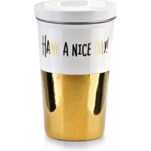Affekdesign Porcelánový hrnček s viečkom a sitkom GOLD CHICK zlatý 410 ml