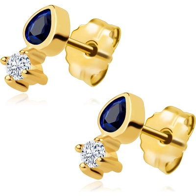 Šperky Eshop - Zlaté náušnice 14K se safírovou kapkou a zirkonem S5GG275.30