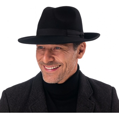 Fiebig Headwear since 1903 klobouk fedora plstěný černý s černou stuhou černý – Zboží Dáma