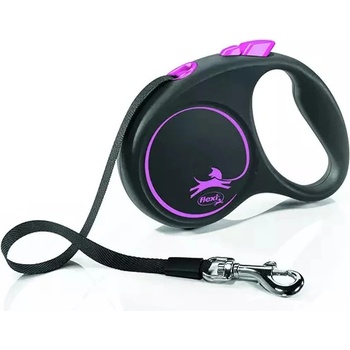 flexi Original каишка, черен дизайн, розов цвят, размер M - 5 м, до 25 кг - лента