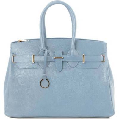 Tuscany Leather Kožená kabelka so zlatými kovovými detailmi svetlomodrá 1529 1 79