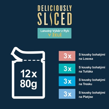 Felix Deliciously Sliced losos, tuniak, treska, platýs v želé 12 x 80 g