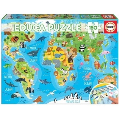 Educa - Детски пъзел 150 ч Световна карта на животните 18115