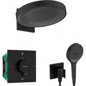 Hansgrohe - Душ комплект с термостат за вграждане, с корпус, диаметър 36 см, 3 струи, матово черно SANI21HHH411 (SANI21HHH411)