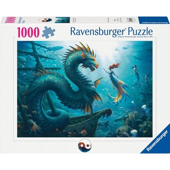 Ravensburger Пъзел Ravensburger от 1000 части - Вълшебни дълбини: Дракон, русалка и костенурки (7012001434)