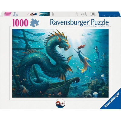 Ravensburger Пъзел Ravensburger от 1000 части - Вълшебни дълбини: Дракон, русалка и костенурки (7012001434)