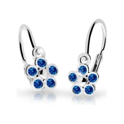 Danfil dětské náušnice kytičky C2744 z bílého zlata s kamínky Dark Blue