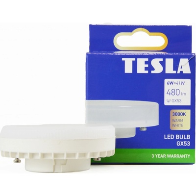 TESLA lighting Tesla LED žárovka, GX53, 6W, 230V, 480lm, 25 000h, 3000K teplá bílá, 110st