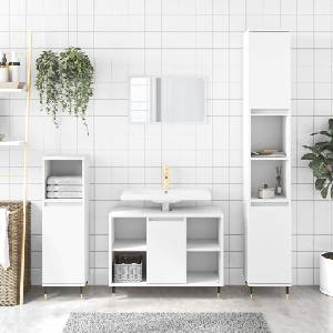 vidaXL Комплект мебели за баня от 3 части, бял, инженерно дърво (3190291)