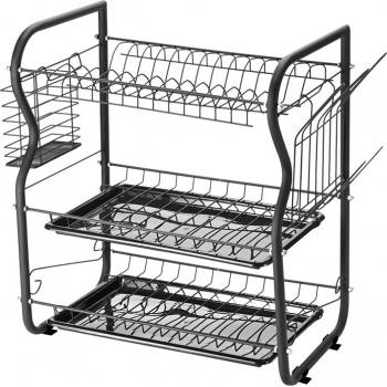 Rosberg Сушилник за съдове Rosberg R53000O, 3 нива, 43x24x45 см. , Черен - Код G9122 (G9122-3800237049455)