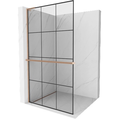 Mexen Kioto+ L Душ-стена с рафт Walk-in 120 x 200 cm, черна решетка, матирана мед - 800-120-123-65-77 (800-120-123-65-77)