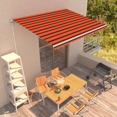 vidaXL Ručně zatahovací markýza 400 x 300 cm oranžovo-hnědá