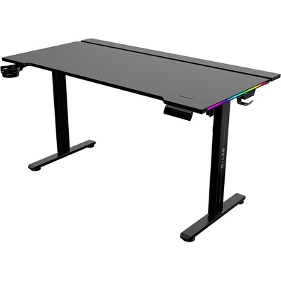 The G-Lab Бюрото за геймъри на G-Lab - K DESK PLATINIUM (140x75cm, метал, чаша, поставка за слушалки, черно, моторизирано регулиране на височината, RGB) K-DESK-PLATINIUM (K-DESK-PLATINIUM)