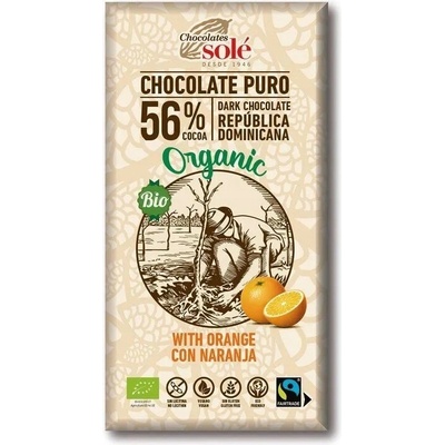 Solé Čokoláda gorzka 56% Kakao s pomarančom vegánska Bio 100 g