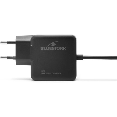 Bluestork Зарядно устройство за захранване от мрежата на Bluestork - PW-BS-65-GAN-C/2 (USB-C, 65 W, 1, 45 м кабел, бързо зареждане, черно) (PW-BS-65-GAN-C/2)