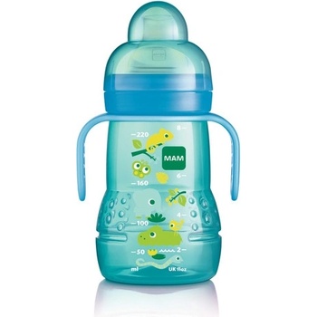 Mam trénovací netekoucí láhev Monster na učení s pítkem a úchyty modrá 220ml