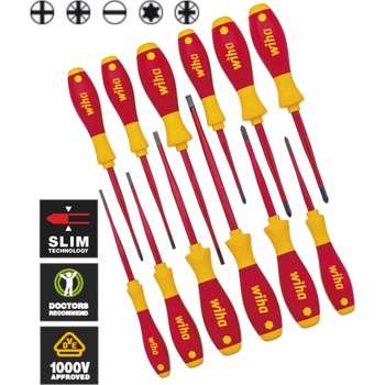 Elektrikářské skrutkovače SoftFinish SlimFix Wiha 3201 VDE. Zmiešaná sada 12 dielov