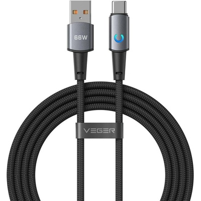 Veger AC1-ZSD s LED světelným indikátorem USB-A na Type-C PD 3A 66W 1,2m černý
