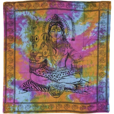 Sanu Babu Přehoz na postel barevně batikovaný s Šivou 220 x 210 cm