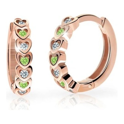 Danfil dětské náušnice kroužky C3340 z růžového zlata s kamínky Peridot Green