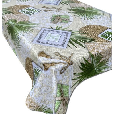 Obrus PVC 3581483, metráž, 20 m x 140 cm, prútené prestierky s listami, IMPOL TRADE