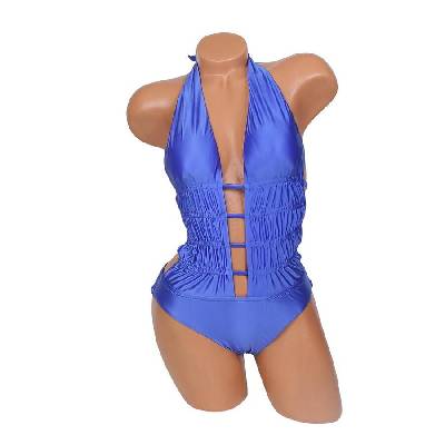 Цял бански в синьо със сатенен ефект