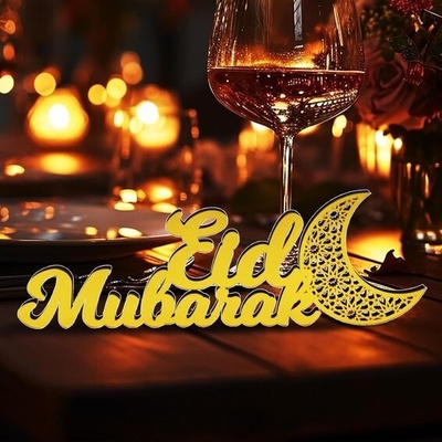 LVZONGXIN Ramadán Kareem dekorace (arylc, zlatá), 3D měsíc a hvězdy Eid Mubarak Ramadánská