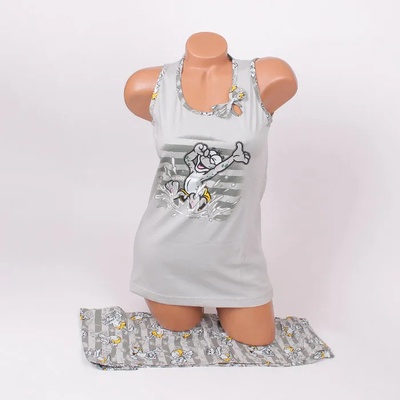 Пижама в сиво с панделка и апликация