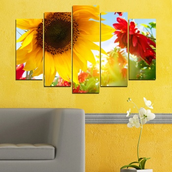 Vivid Home Картини пана Vivid Home от 5 части, Цветя, Канава, 110x65 см, Стандартна форма №0211