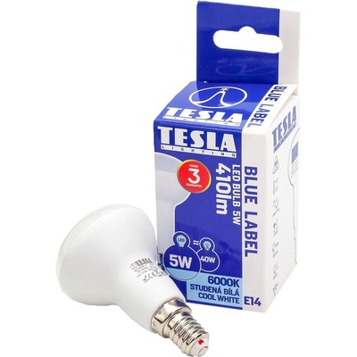 Tesla LED žiarovka Reflektor R50, E14, 5W, 230V, 450lm, 25 000h, 6500K studená biela, 180°