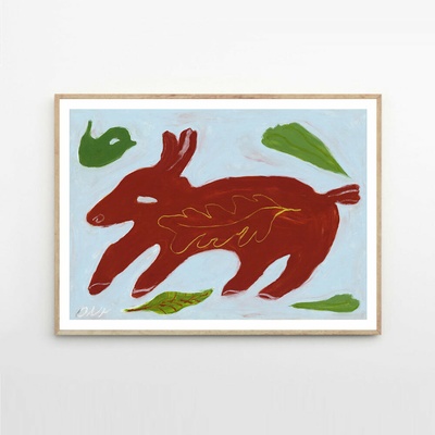 Moikka Plagát Red Animal and Little Bird by Ojuna Njama Petersen 50x70