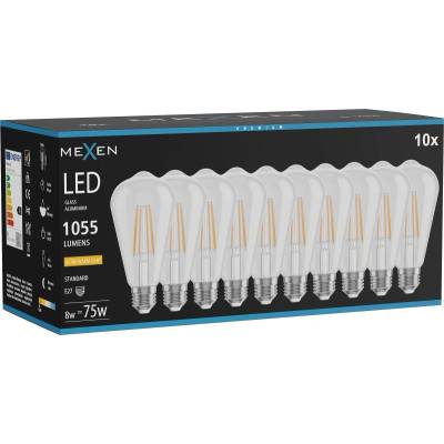 Mexen Vintis 10x LED филамент крушка E27, ST64, 8W, Топла - 2200K, 1055 lm, прозрачна (L152-E27-0822-00x10)