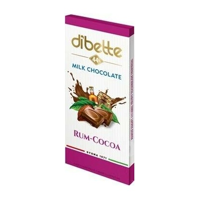 Diabette Choco Mléčná s fruktózou plněná kakaovým krémem s rumovou příchutí 80 g