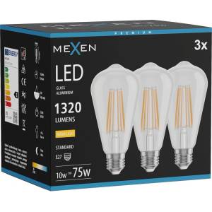 Mexen Vintis 3x LED Filament крушка E27, ST64, 10W, Топла - 2700K, 1320 lm, прозрачен - L152-E27-1027-00x03 (L152-E27-1027-00x03)