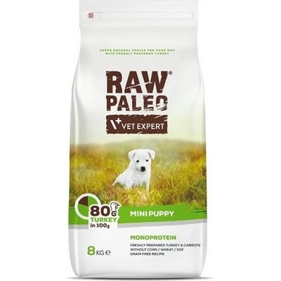 Raw Paleo Puppy Mini Turkey - висококачествена кучешка храна за подрастващи кучета от малки породи с вкус на пуйка, 8 кг, Vet Expert - Полша