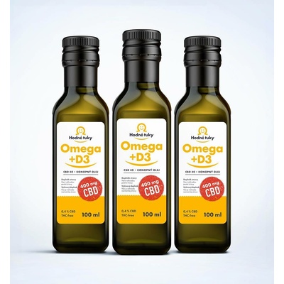 Hodné tuky Prémiový Omega +D3 konopný olej 1200 mg CBD 3 x 100 ml