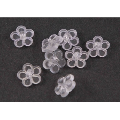 Detský gombík - biela kvietka - transparentná - priemer 1,3 cm