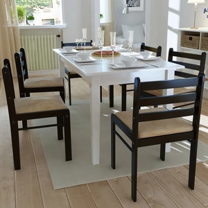 vidaXL Трапезни столове, 6 бр, кафяви, масивно дърво и кадифе (272091)