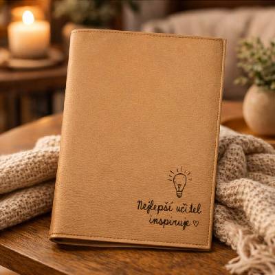 Obal na knihu z ECO kůže NEJLEPŠÍ UČITEL INSPIRUJE Barva: Béžová, Rozměr: 25,5 x 35,5 cm