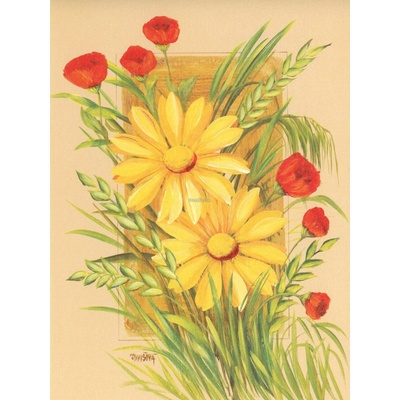 Žluté kopretiny s máky 1 deska 30x40