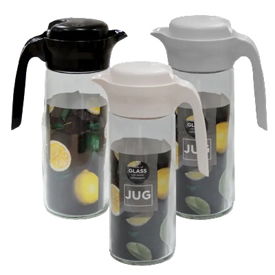 Mercanlar M-111813 / 111023-Стъклена кана DAISY 1350cc (ЧЕРЕН, БЯЛ и СИВ капак) (0154339)