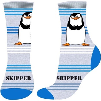 E plus M Chlapecké pruhované ponožky Tučňáci z Madagaskaru světle modré