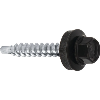 Samořezný střešní farmářský šroub KLIMAS 4,8 x 25 SW8 RAL 9005 Černý s podložkou EPDM (250 ks/bal)