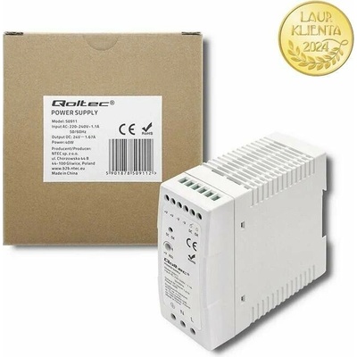 Qoltec 50911 – napájecí zdroj na DIN lištu 40 W / 24 V / 1,67 A / Bílý