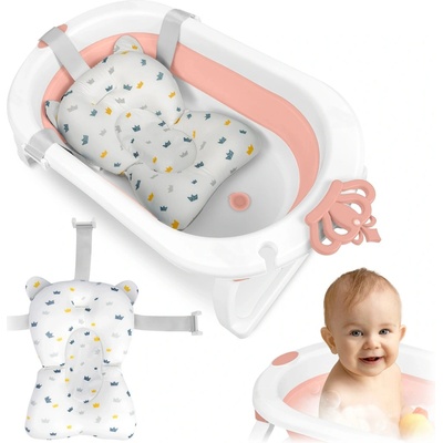 Ricokids Skládací vana pro děti kojence s vložkou bílo růžová