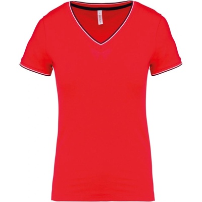 Kariban V-NECK K394 / Дамска риза с къс ръкав от пике - червено/тъмносиньо/бяло XS (20K394g1800)