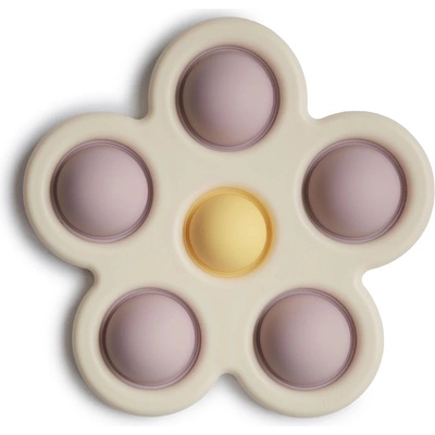 Mushie Silikónová hračka pop-it Flower Soft lilac Pale daffodil